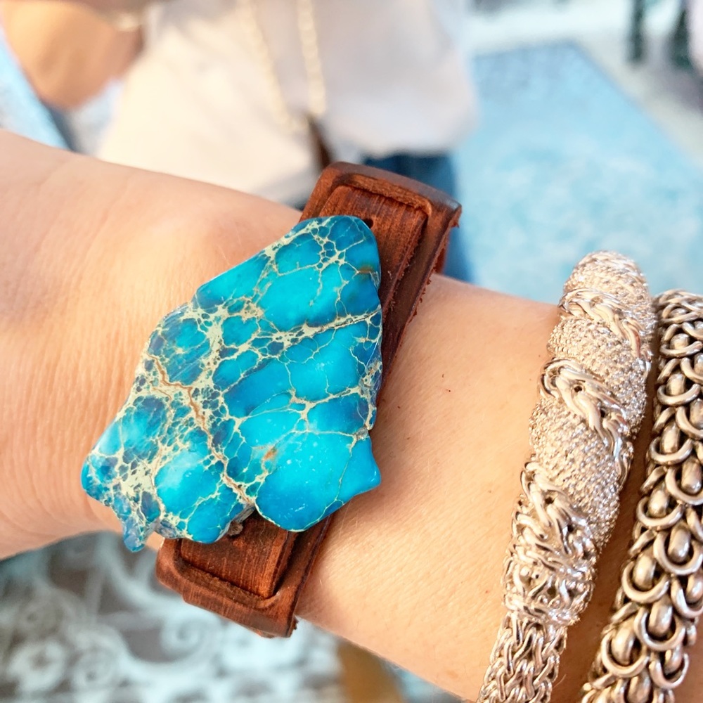 Narrow Leather Cuff with Regalite Slab